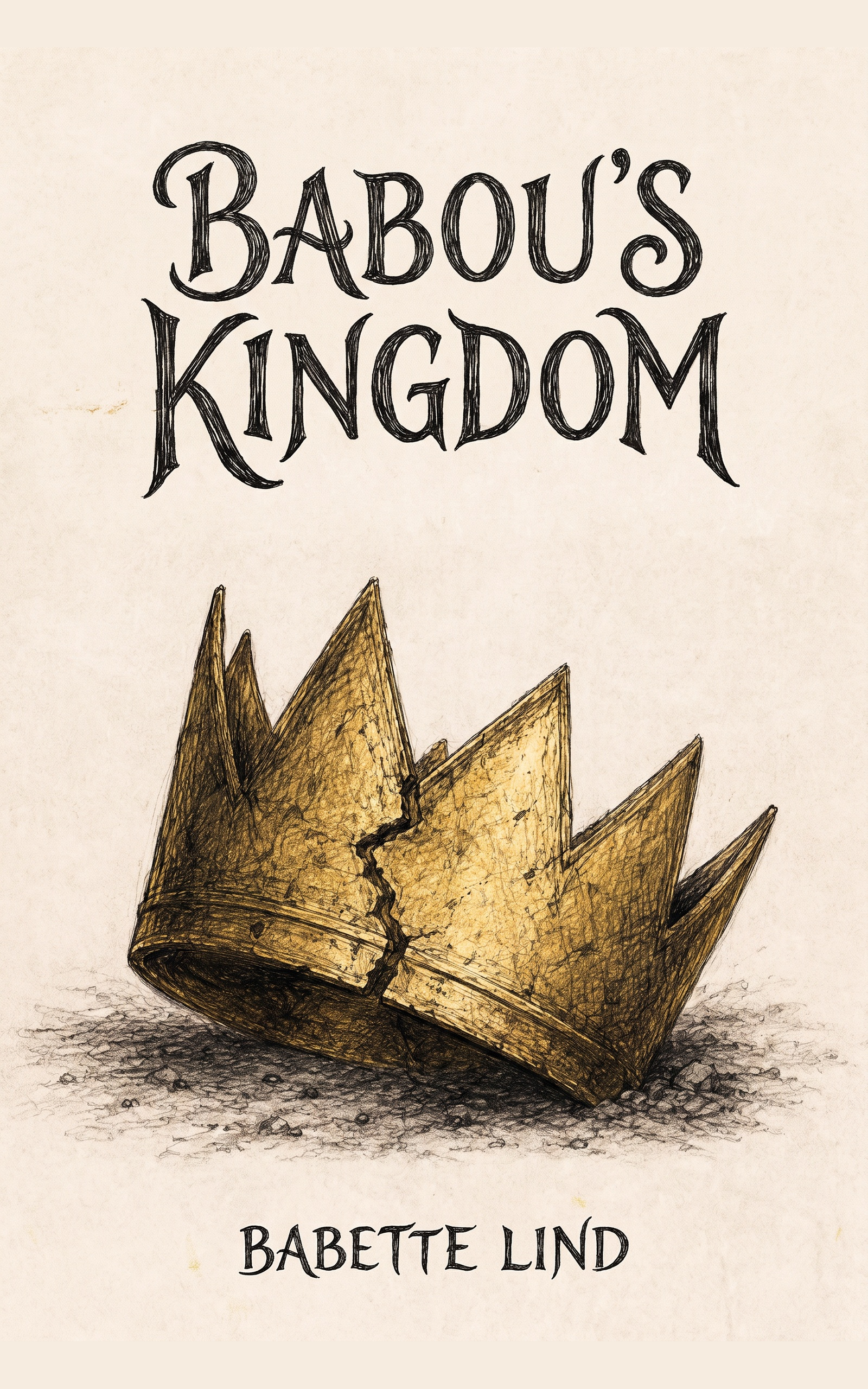 Cover of Babou’s Kingdom by Babette Lind, featuring a hand-drawn broken golden crown